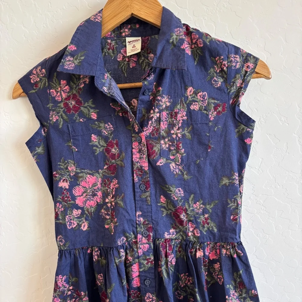 Arizona Jean Co floral Dress Navy Blue kids size 12, cottagecore, western, boho